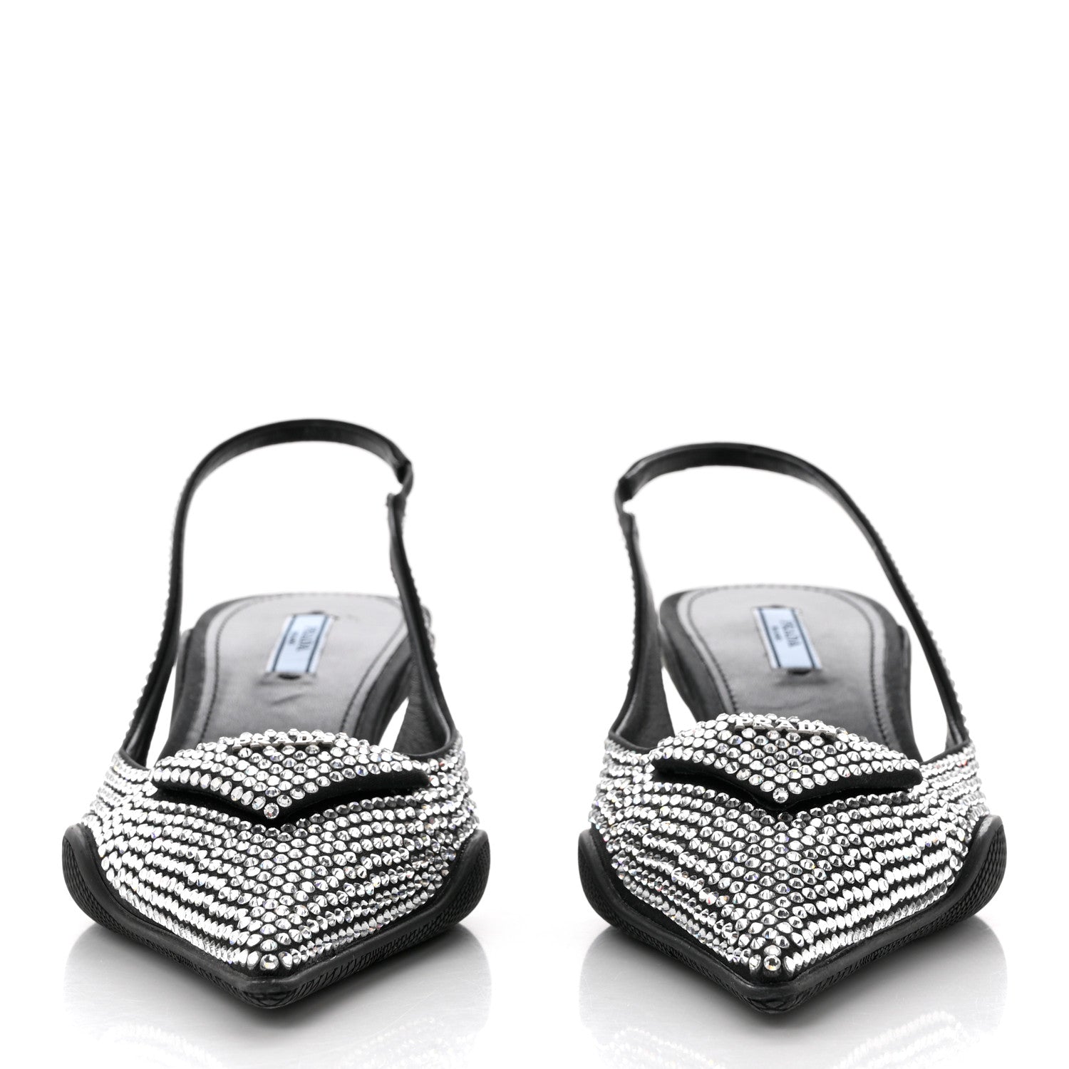 Prada Satin Crystal Logo 45mm Slingback Pumps 39.5 Cristal 2 of 9