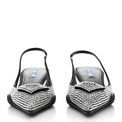 Prada Satin Crystal Logo 45mm Slingback Pumps 39.5 Cristal 2 of 9