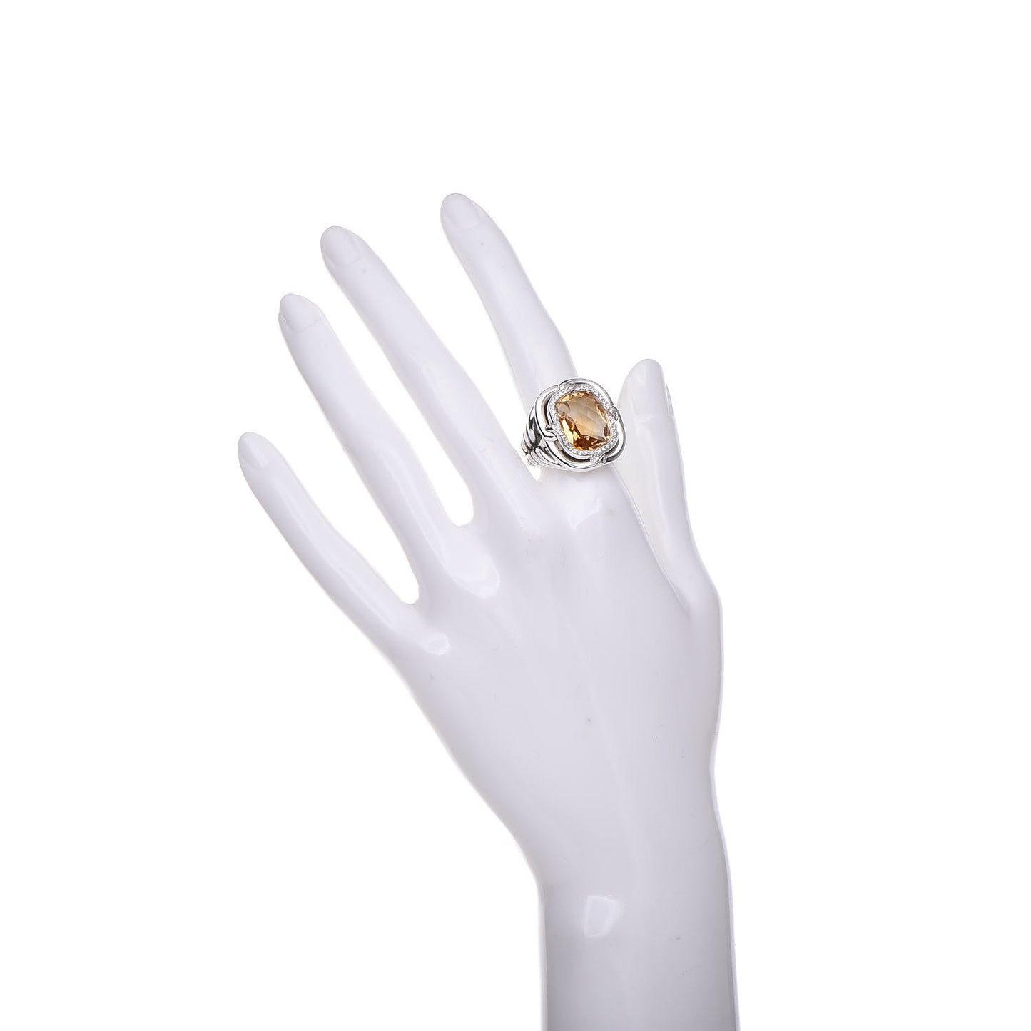 Sterling Silver Diamond Citrine 14mm Labyrinth Ring 52 6