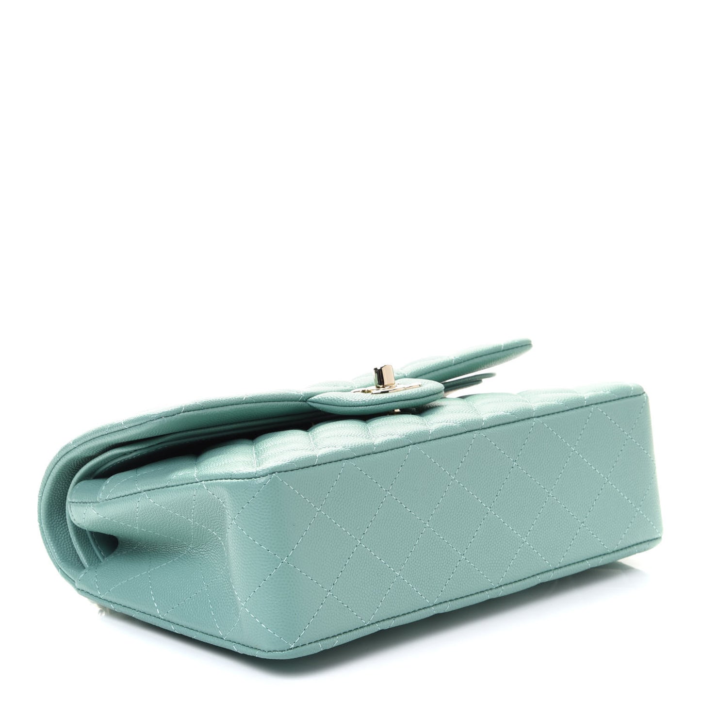 Caviar Quilted Small Double Flap Light Green