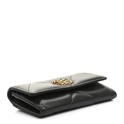 Chanel Shiny Goatskin Quilted Chanel 19 Flap Wallet Black 4 of 9