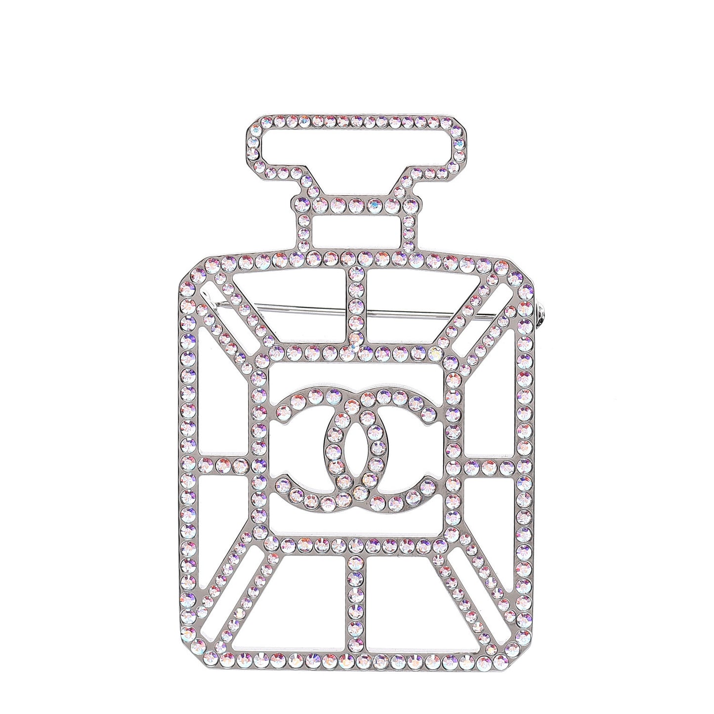 Ruthenium Crystal Perfume Bottle CC Brooch Iridescent Pink