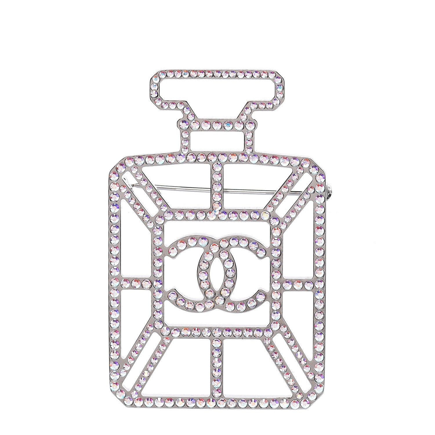 Chanel Ruthenium Crystal Perfume Bottle CC Brooch Iridescent Pink 1 of 5
