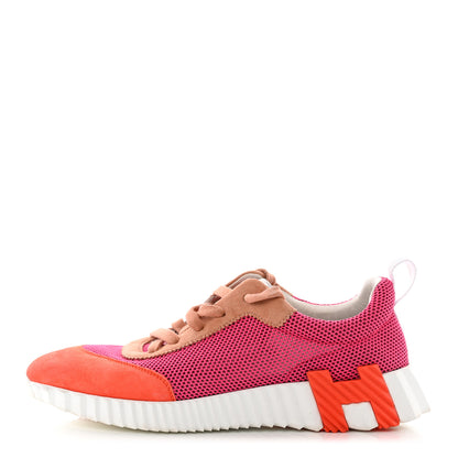 Hermes Air Mesh Suede Goatskin Bouncing Sneakers 38 Rose Multicolor 1 of 21