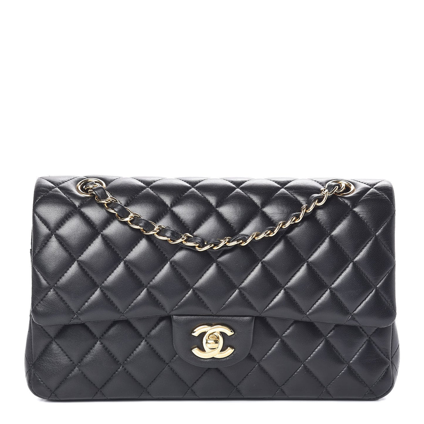 Lambskin Quilted Medium Double Flap Black