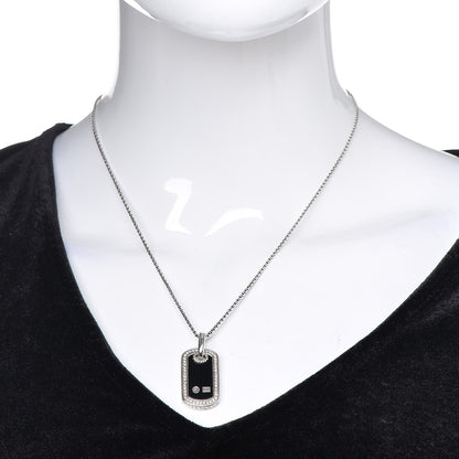 David Yurman Sterling Silver Black Onyx Diamond Small Dog Tag Necklace 2 of 6