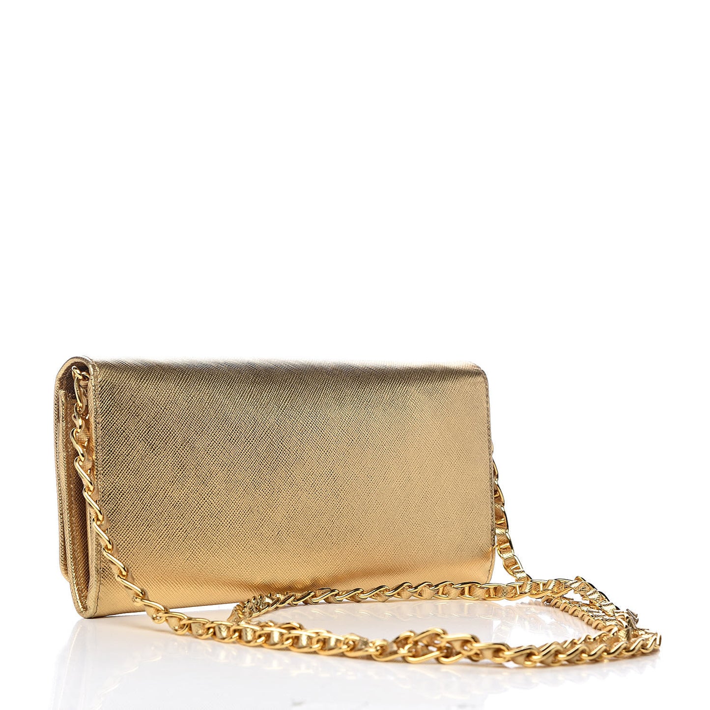 Saffiano Metal Oro Chain Wallet Platino