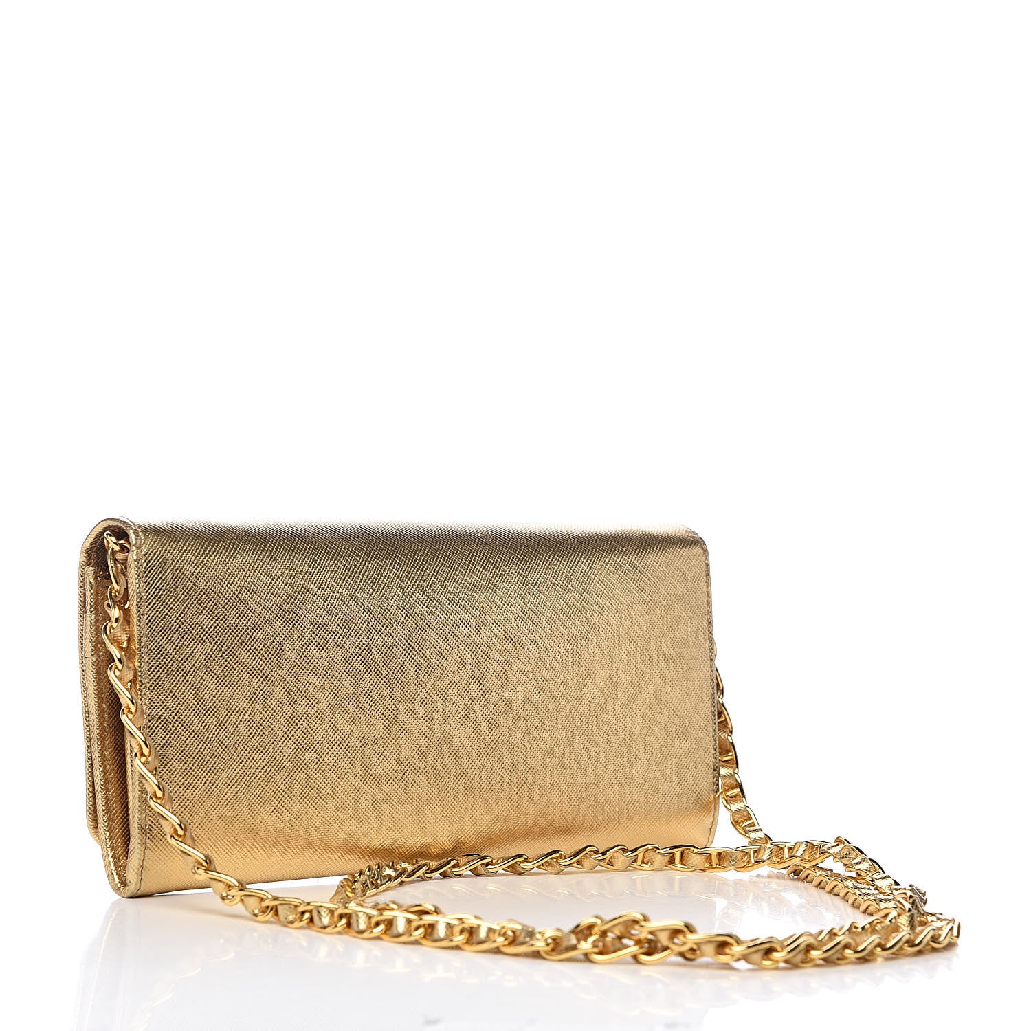 Prada Saffiano Metal Oro Chain Wallet Platino 3 of 11