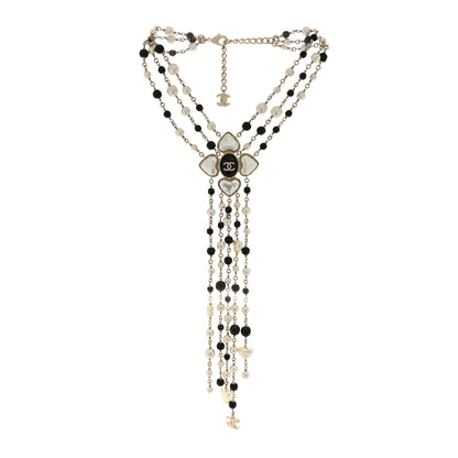 Chanel Pearl Bead Heart CC Long Multi Chain Necklace Gold Black 3 of 4