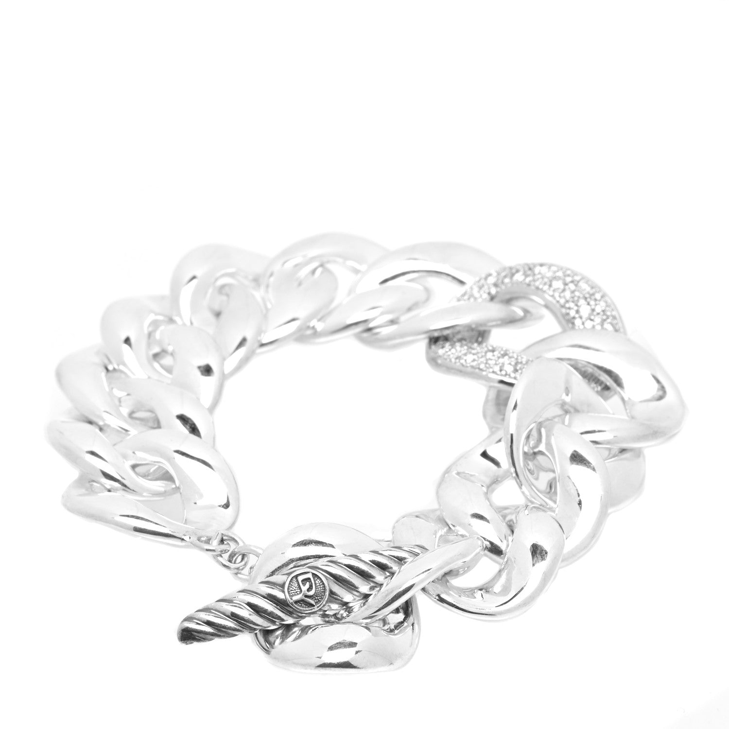 David Yurman Sterling Silver Diamond Large Cordelia Curb Link Bracelet 2 of 4