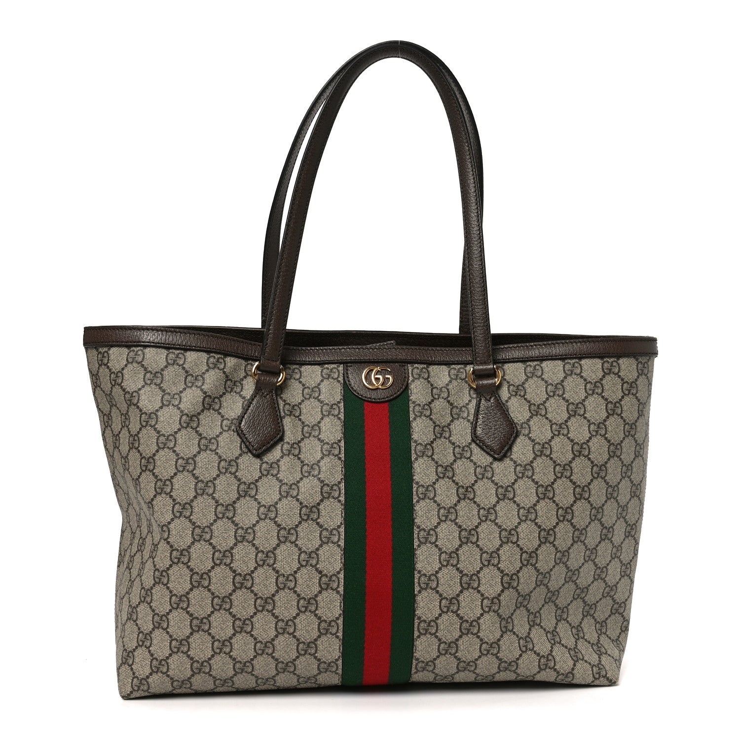 Gucci GG Supreme Monogram Textured Calfskin Web Medium Ophidia Shopping Tote Beige Ebony New Acero 1 of 11