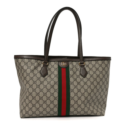 Gucci GG Supreme Monogram Textured Calfskin Web Medium Ophidia Shopping Tote Beige Ebony New Acero 1 of 11