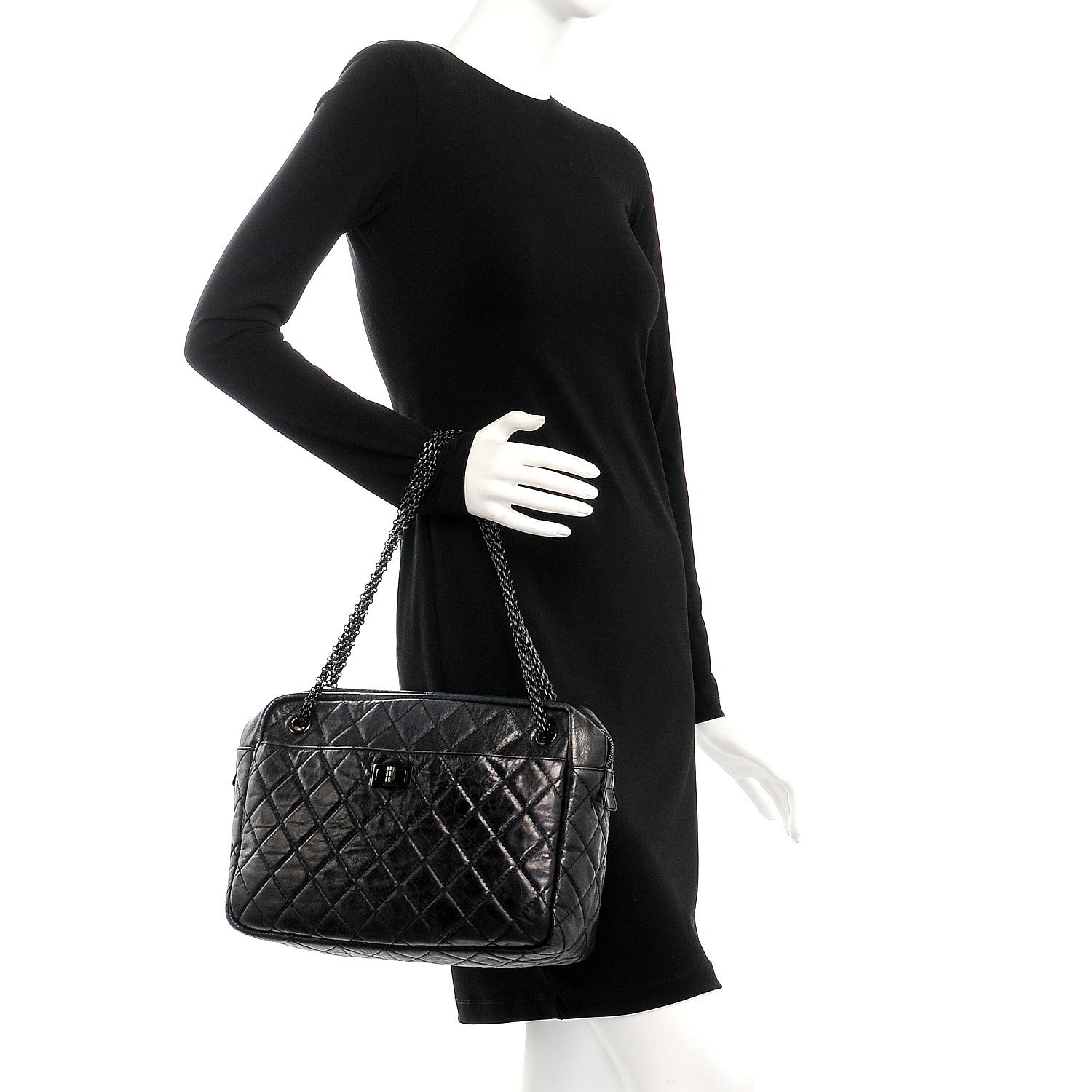 Chanel Metallic Aged Calfskin Quilted Large Reissue Camera Case Black 3 of 8