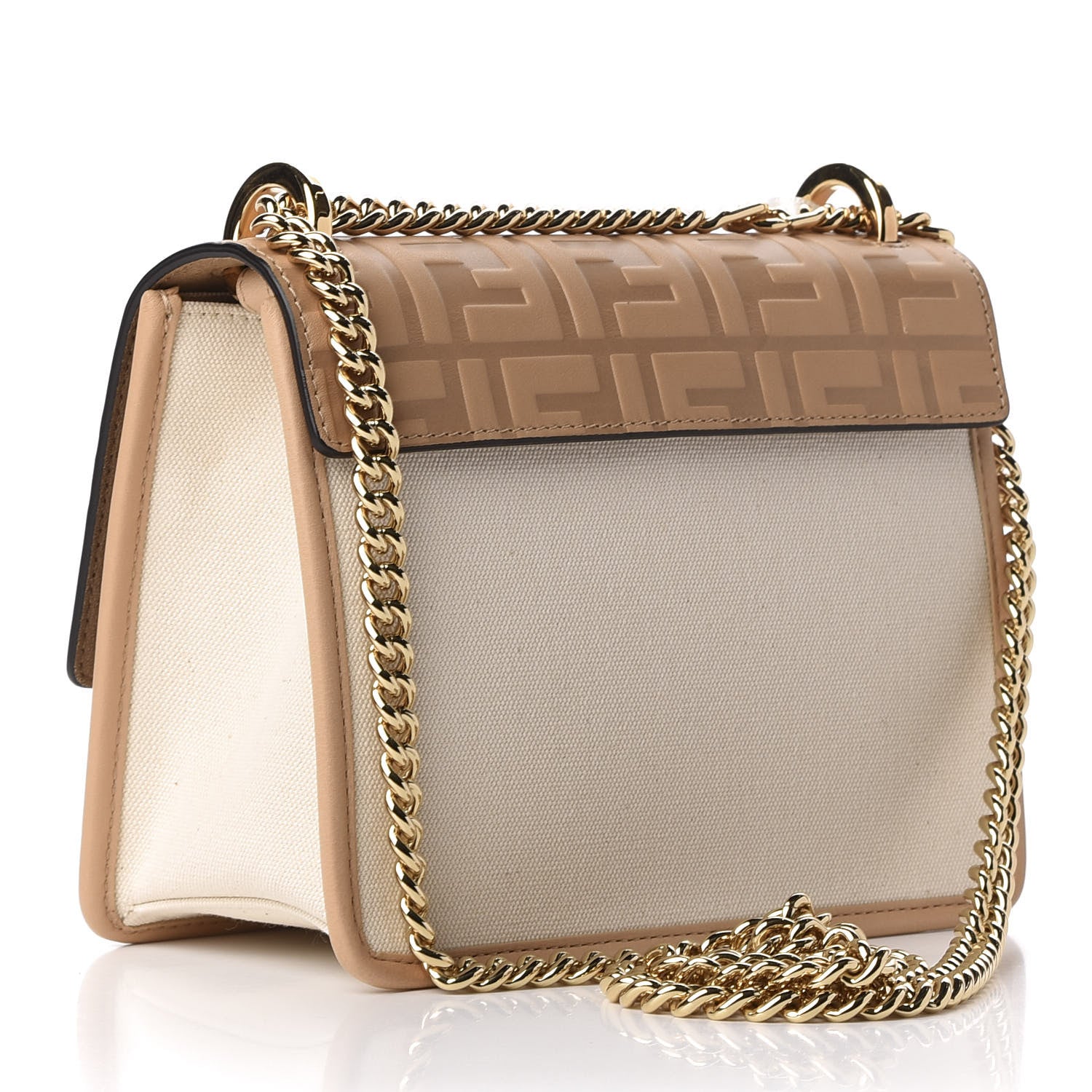 Fendi Vitello Cristallo Nature Canvas FF 1974 Embossed Small Kan U Shoulder Bag Makeup Grezzo 3 of 9