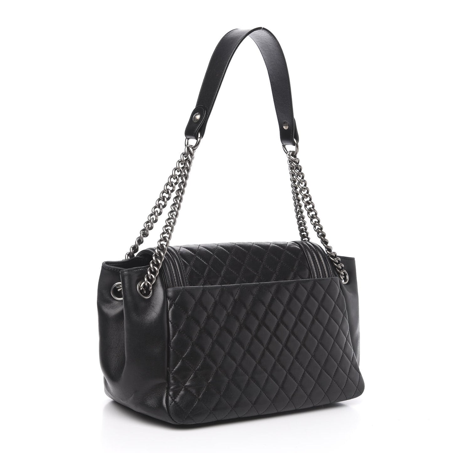 Lambskin Quilted Accordion Boy Flap Black