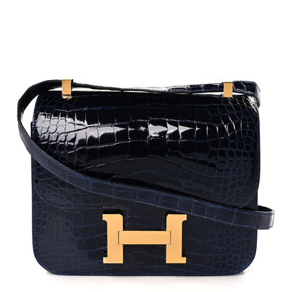 Hermes Shiny Alligator Verso Constance 24 Blue Saphire Bleu Paon 1 of 10