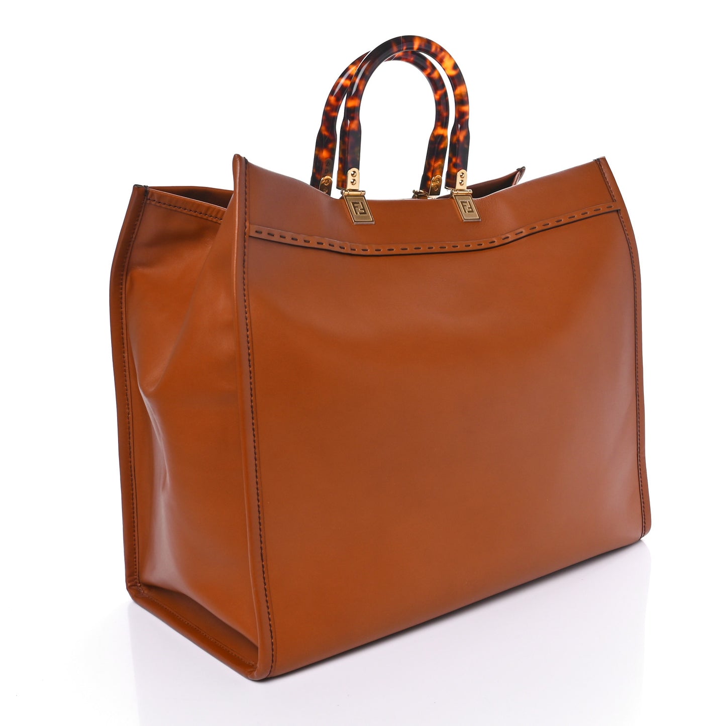 Vitello King Plexiglass Large Fendi Sunshine Shopper Tote Cuoio