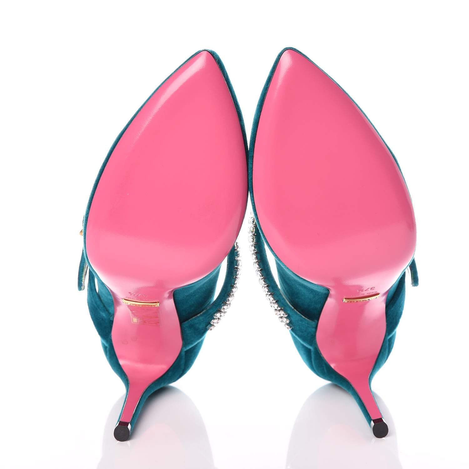 Gucci Softy Velvet Malaga Kid Pumps 37.5 Pavone Cyan 5 of 8