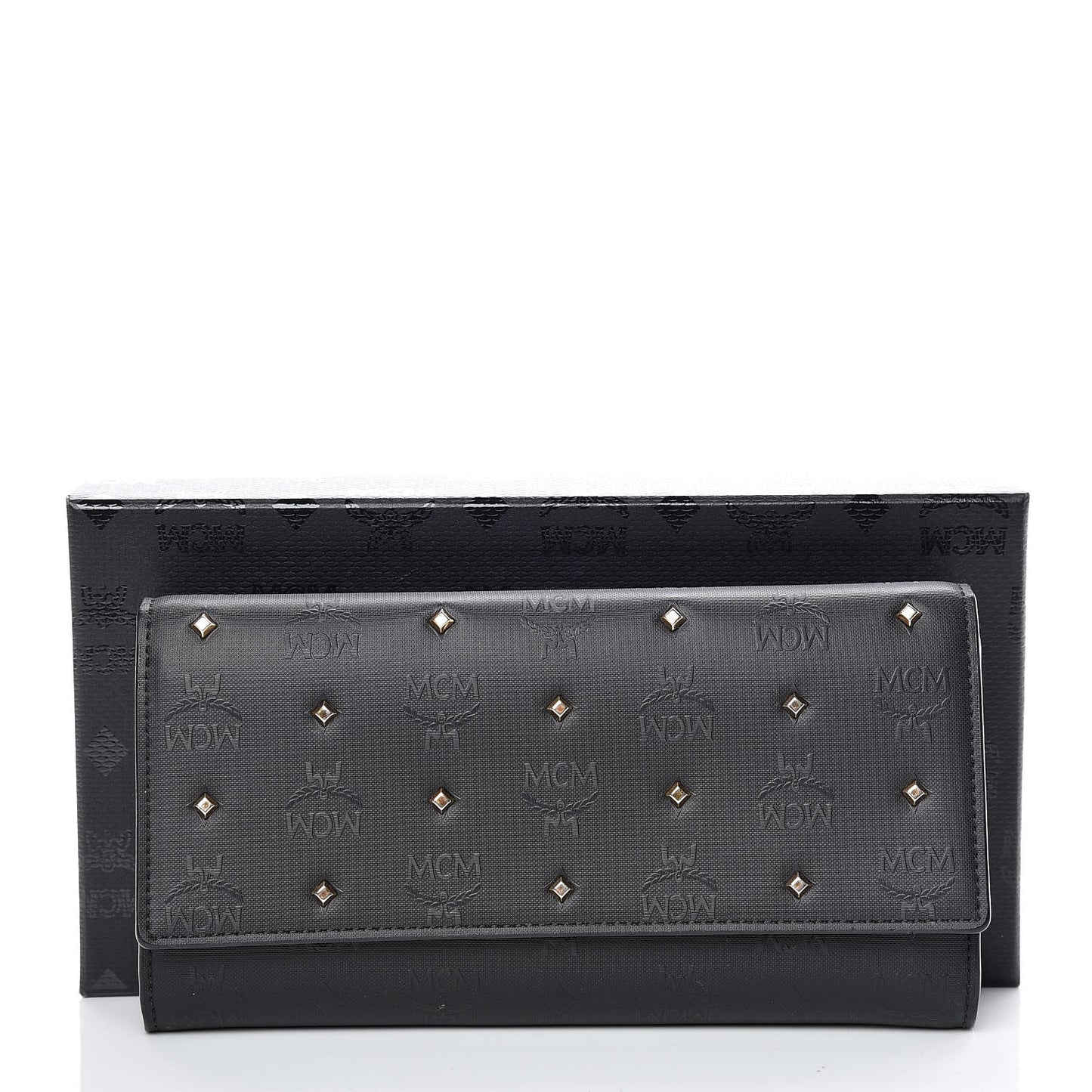 Monogram Coated Canvas Claudia Studded Continental Flap Wallet Black