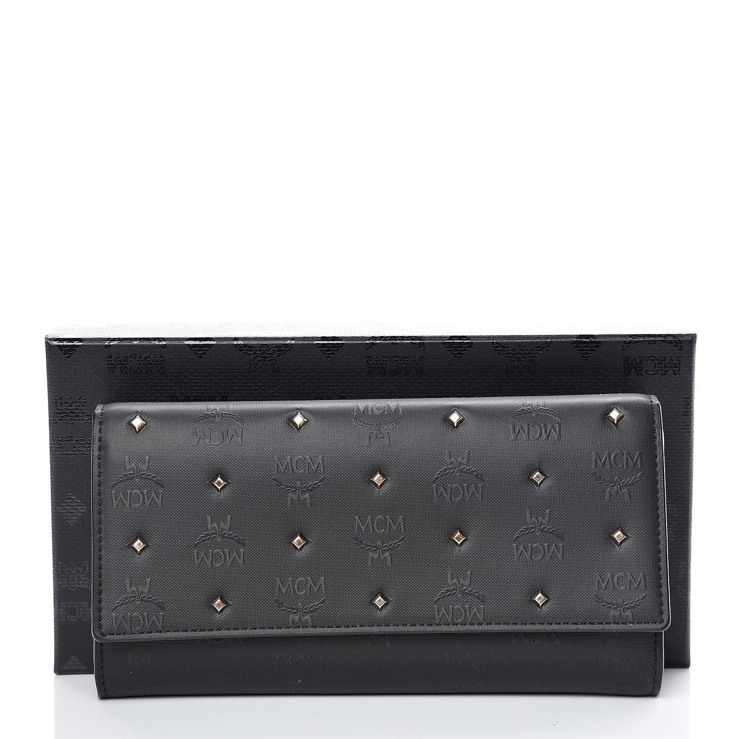 MCM Monogram Coated Canvas Claudia Studded Continental Flap Wallet Black 10 of 10