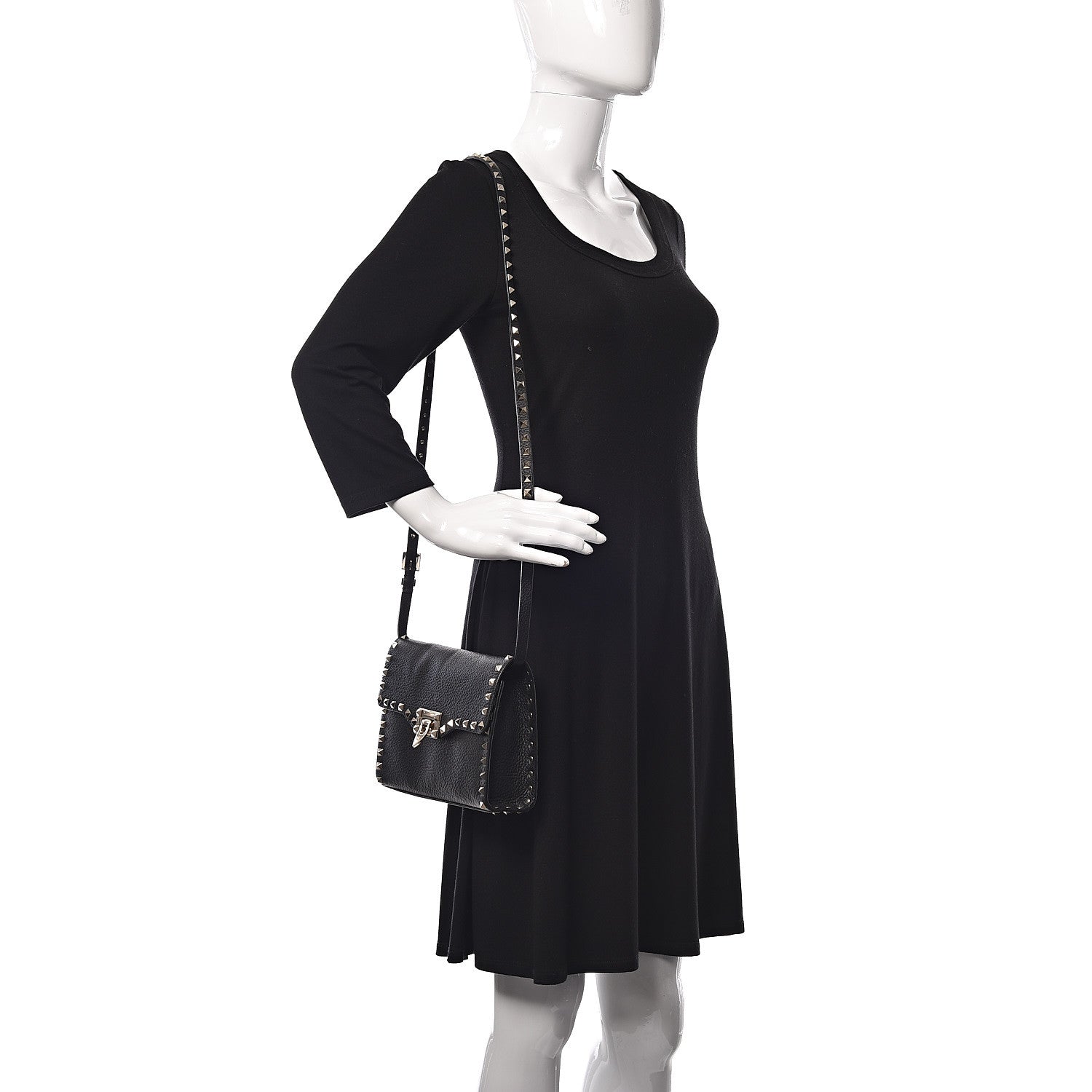 Valentino Garavani Pebbled Calfskin Medium Rockstud Flip Lock Crossbody Bag Black 2 of 8