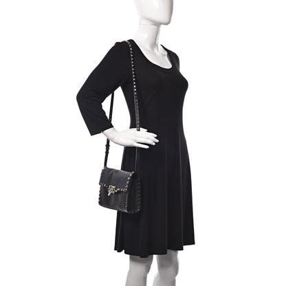 Valentino Garavani Pebbled Calfskin Medium Rockstud Flip Lock Crossbody Bag Black 2 of 8