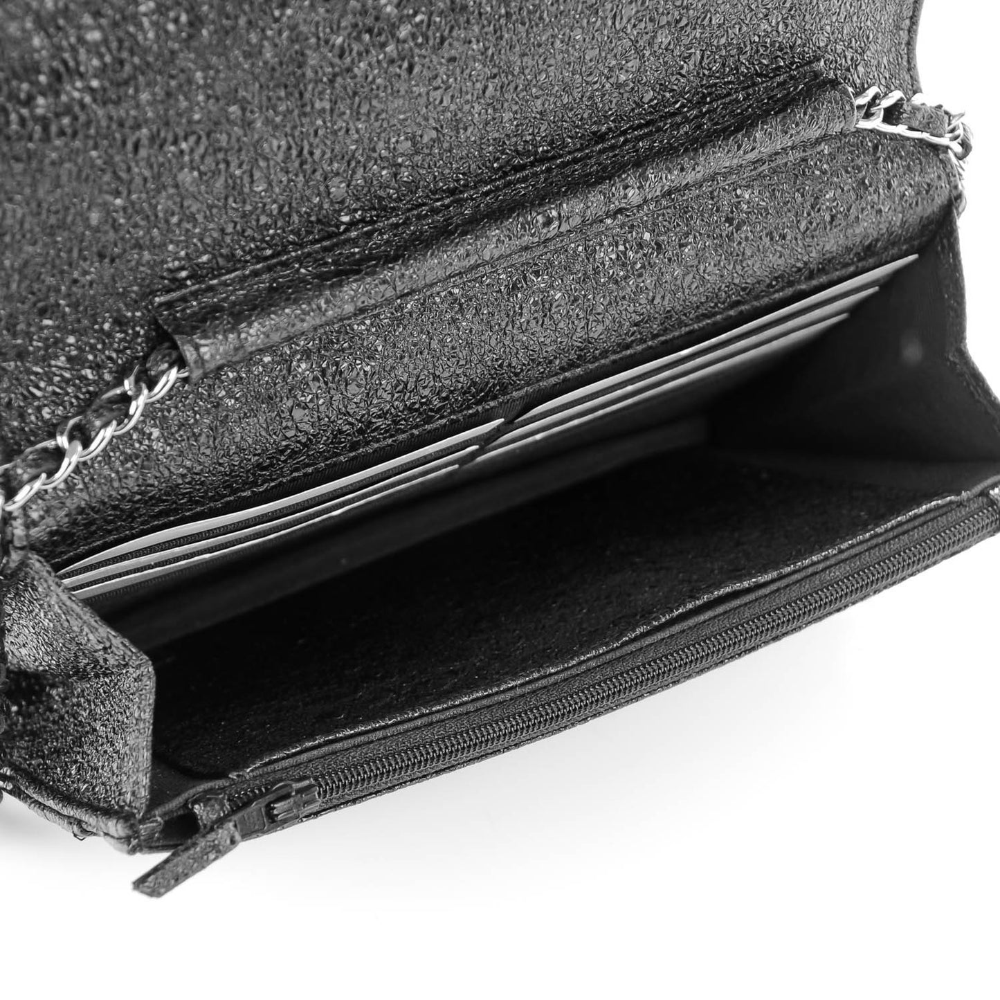Crackled Calfskin Wallet On Chain WOC Black