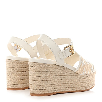 Louis Vuitton Cotton Monogram Embroidered Starboard Wedge Espadrilles 38.5 Beige White 4 of 8