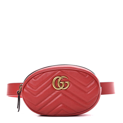 Gucci Calfskin Matelasse GG Marmont Belt Bag 75 30 Hibiscus Red 1 of 14