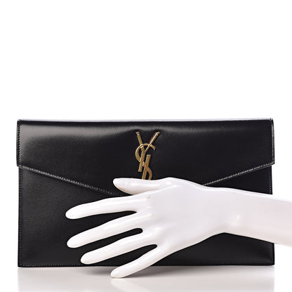 Saint Laurent Smooth Shiny Calfskin Monogram Uptown Pouch Black 2 of 9