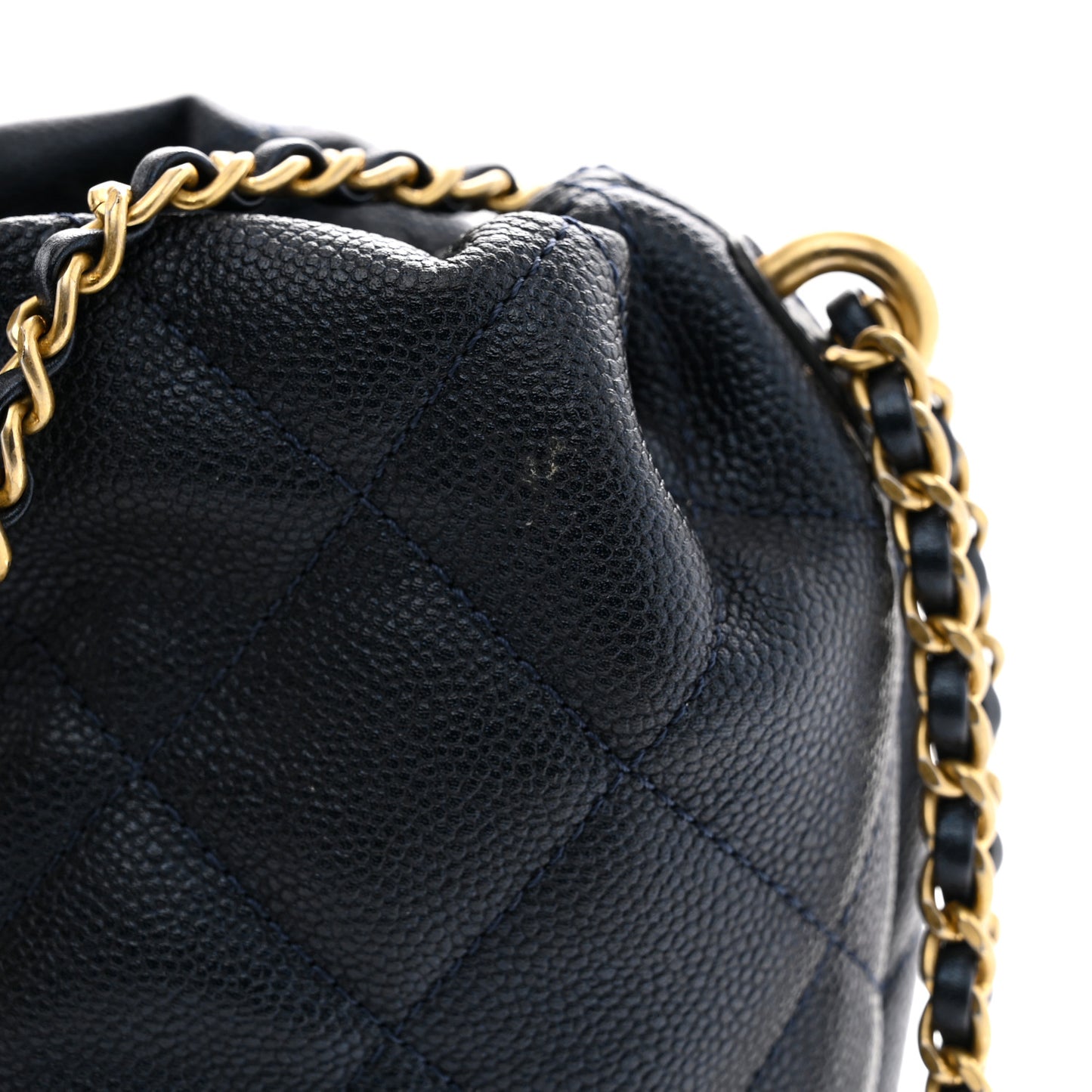 Iridescent Caviar Quilted My Perfect CC Bucket Drawstring Bag Blue