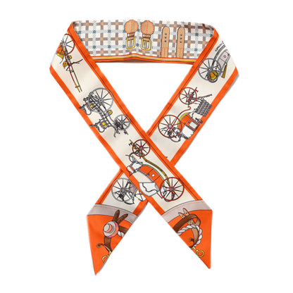 Hermes Silk Les Voitures Nouvelle Twilly Orange Beige Gris 1 of 4