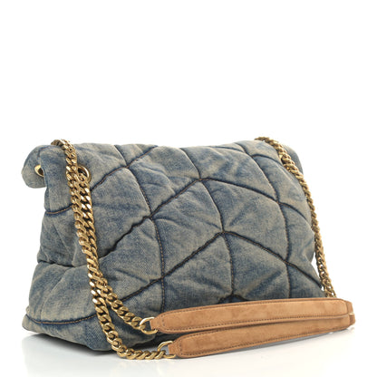 Saint Laurent Denim Quilted Small Loulou Puffer Monogram Chain Satchel Blue Cinnamon 2 of 8