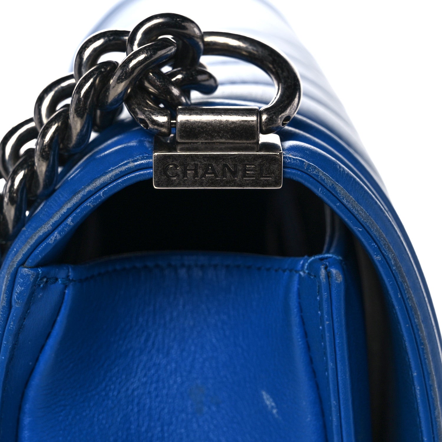 Chanel Calfskin Chevron Quilted New Medium Boy Flap Bright Blue 16 of 24