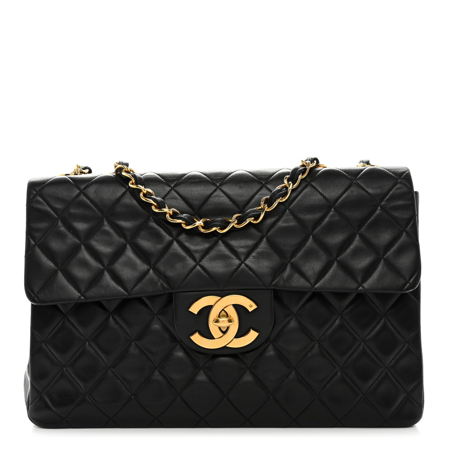Lambskin Quilted XL Jumbo Single Flap Black