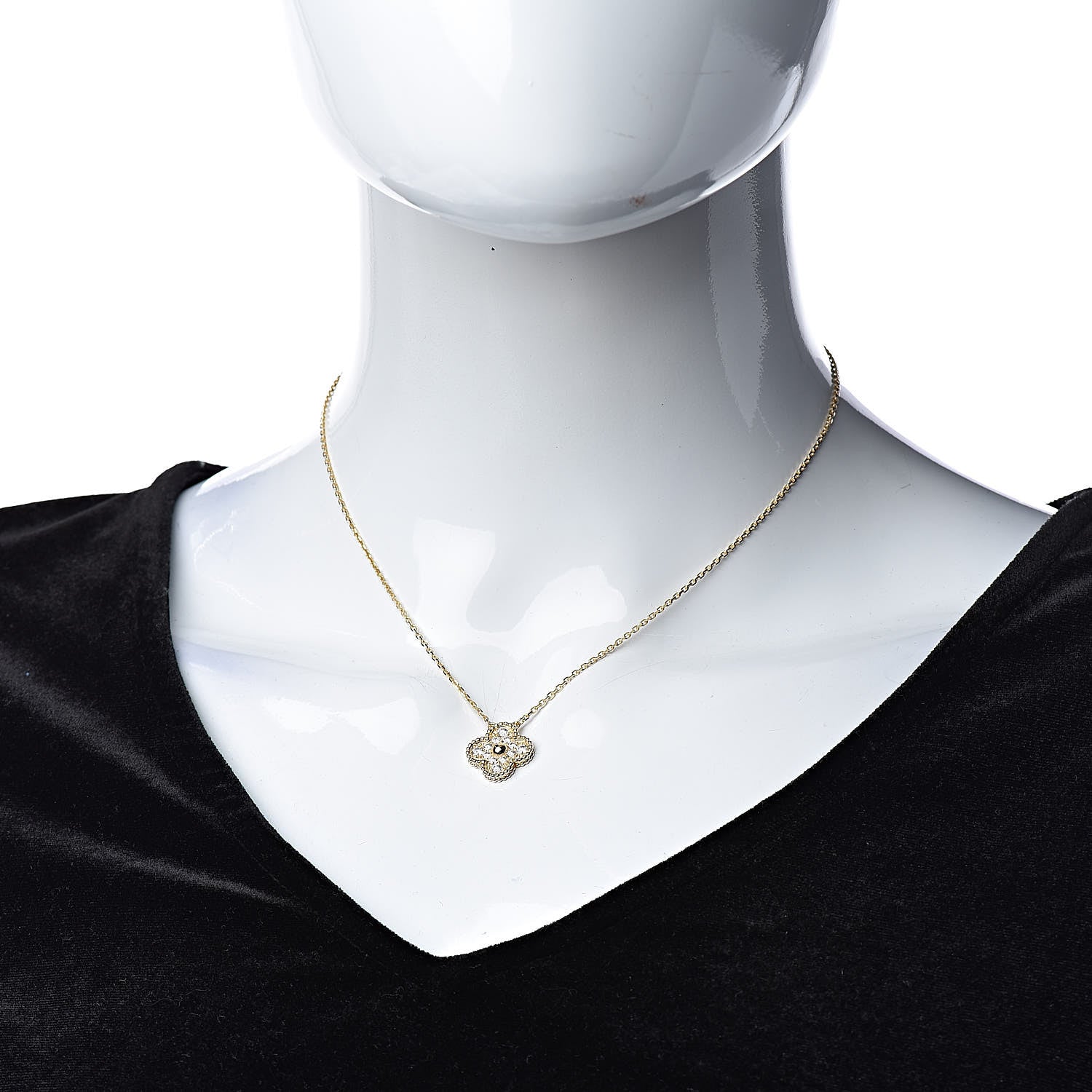 Van Cleef & Arpels 18K Yellow Gold Diamond Vintage Alhambra Pendant Necklace 2 of 6