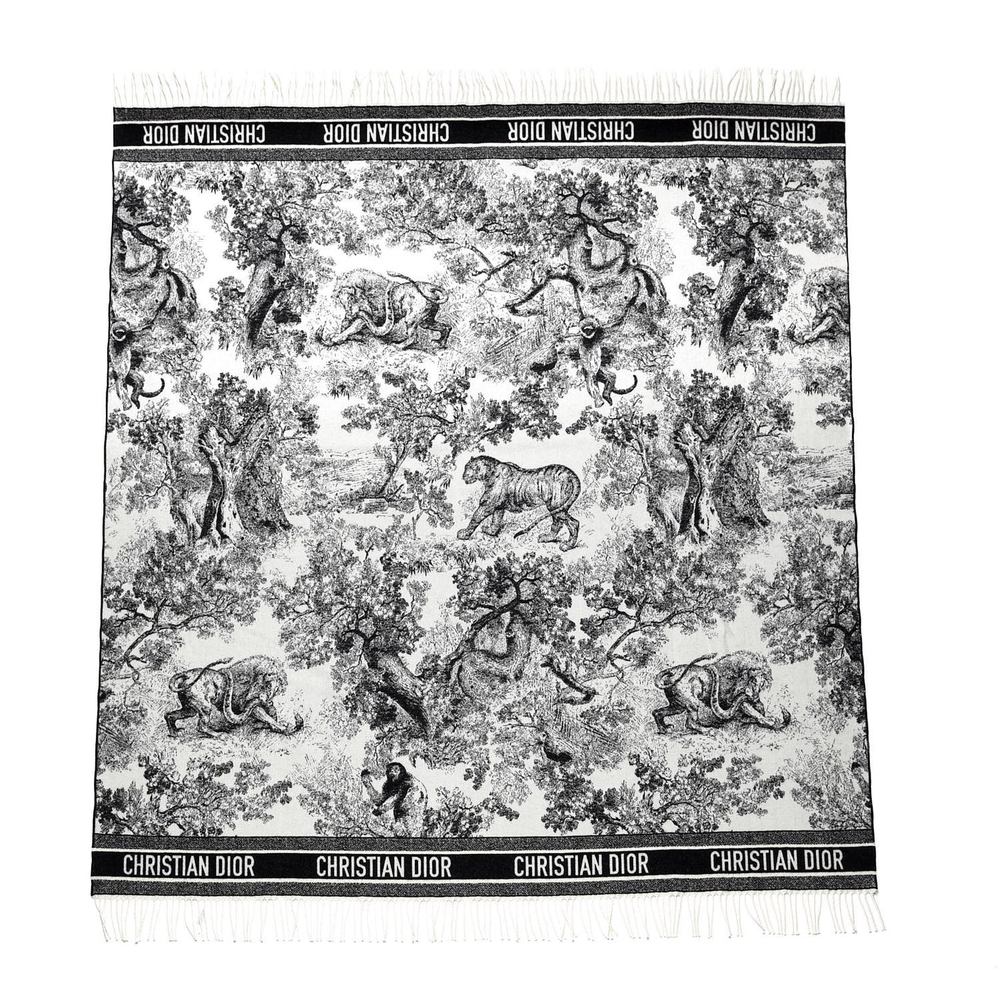 Wool Toile de Jouy Throw Black