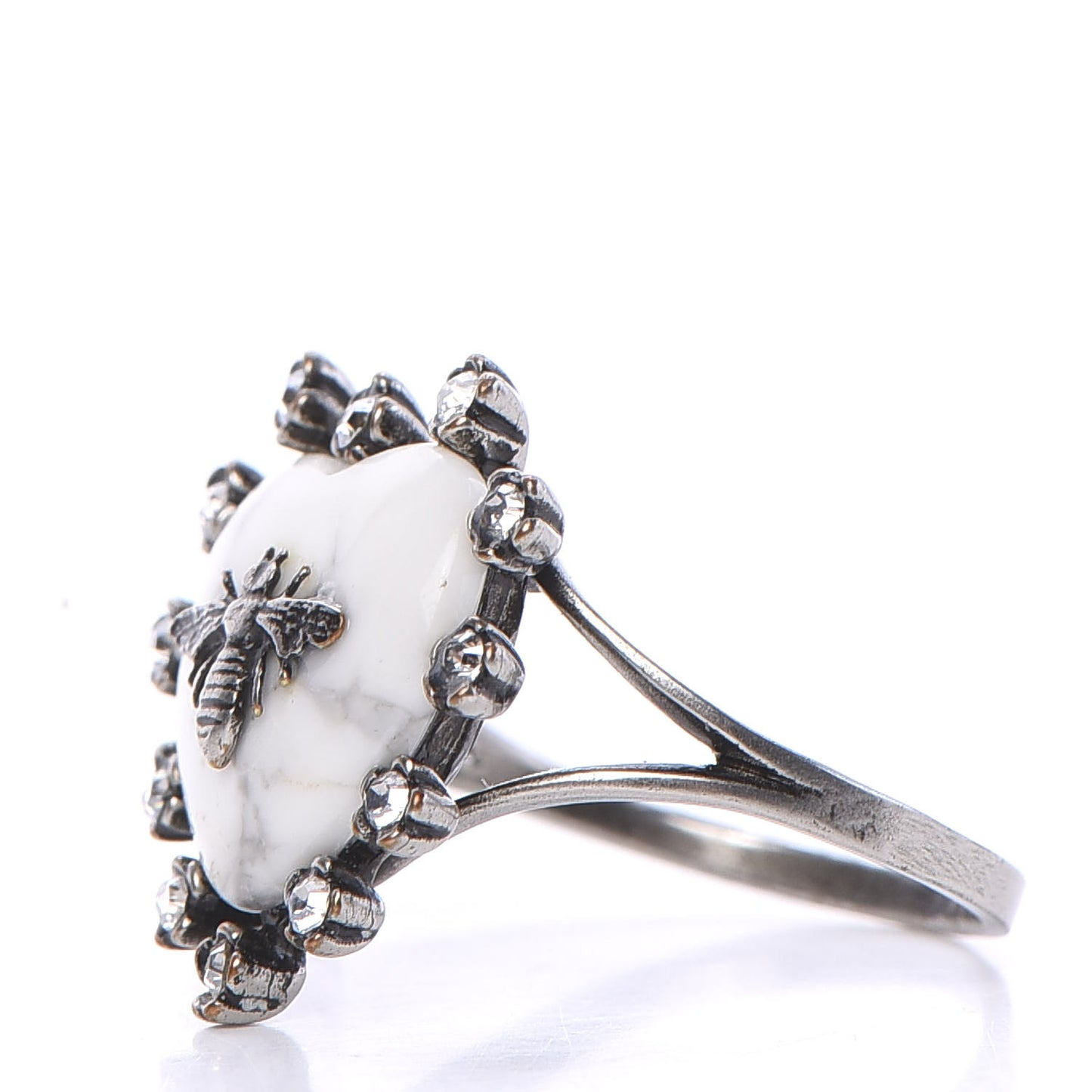 Resin Crystal Metal Blue Bohemienne Heart Ring M Aged Silver White