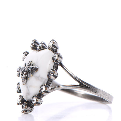 Christian Dior Resin Crystal Metal Blue Bohemienne Heart Ring M Aged Silver White 2 of 6