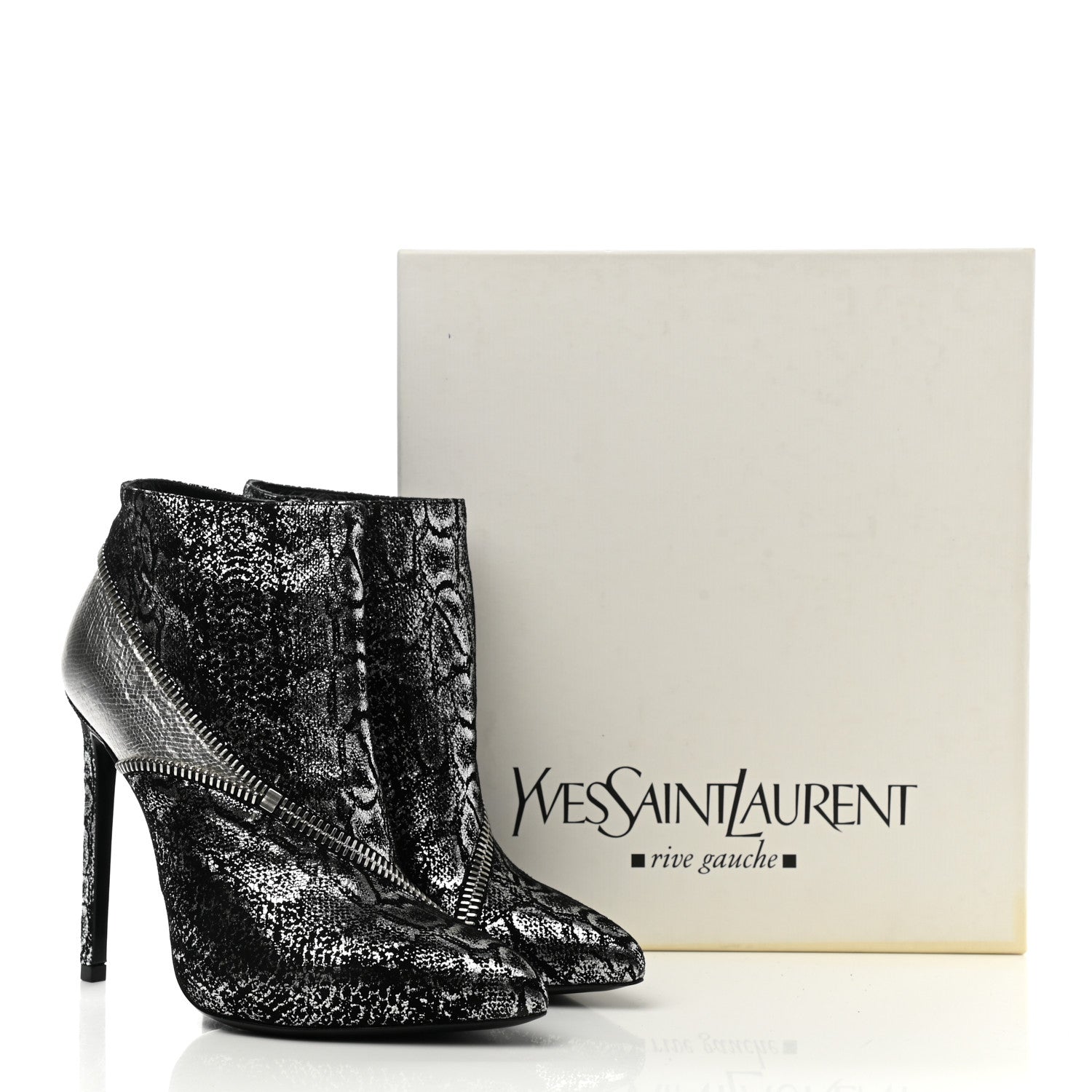 Saint Laurent Metallic Snakeskin Embossed Calfskin Pointed Toe Ankle Boots 36.5 Black Silver 9 of 9