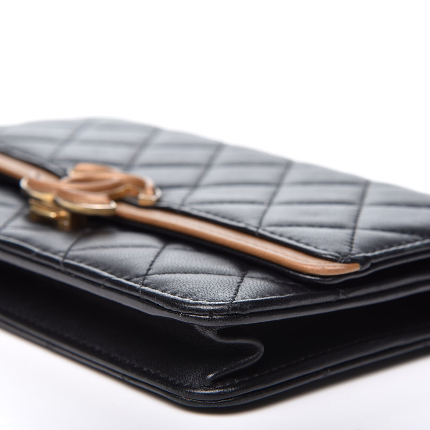 Lambskin Quilted CC Chic Wallet on Chain WOC Black Gold