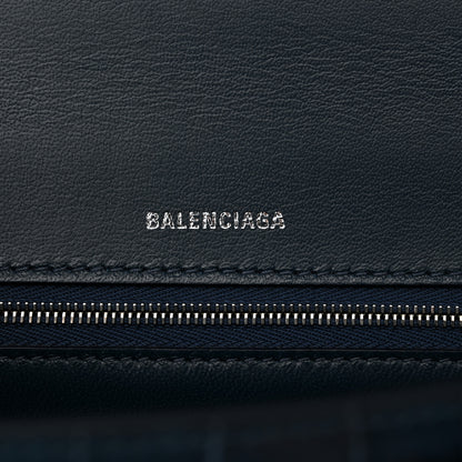 Balenciaga Shiny Calfskin Crocodile Embossed Medium Hourglass Top Handle Bag Denim Blue 7 of 12