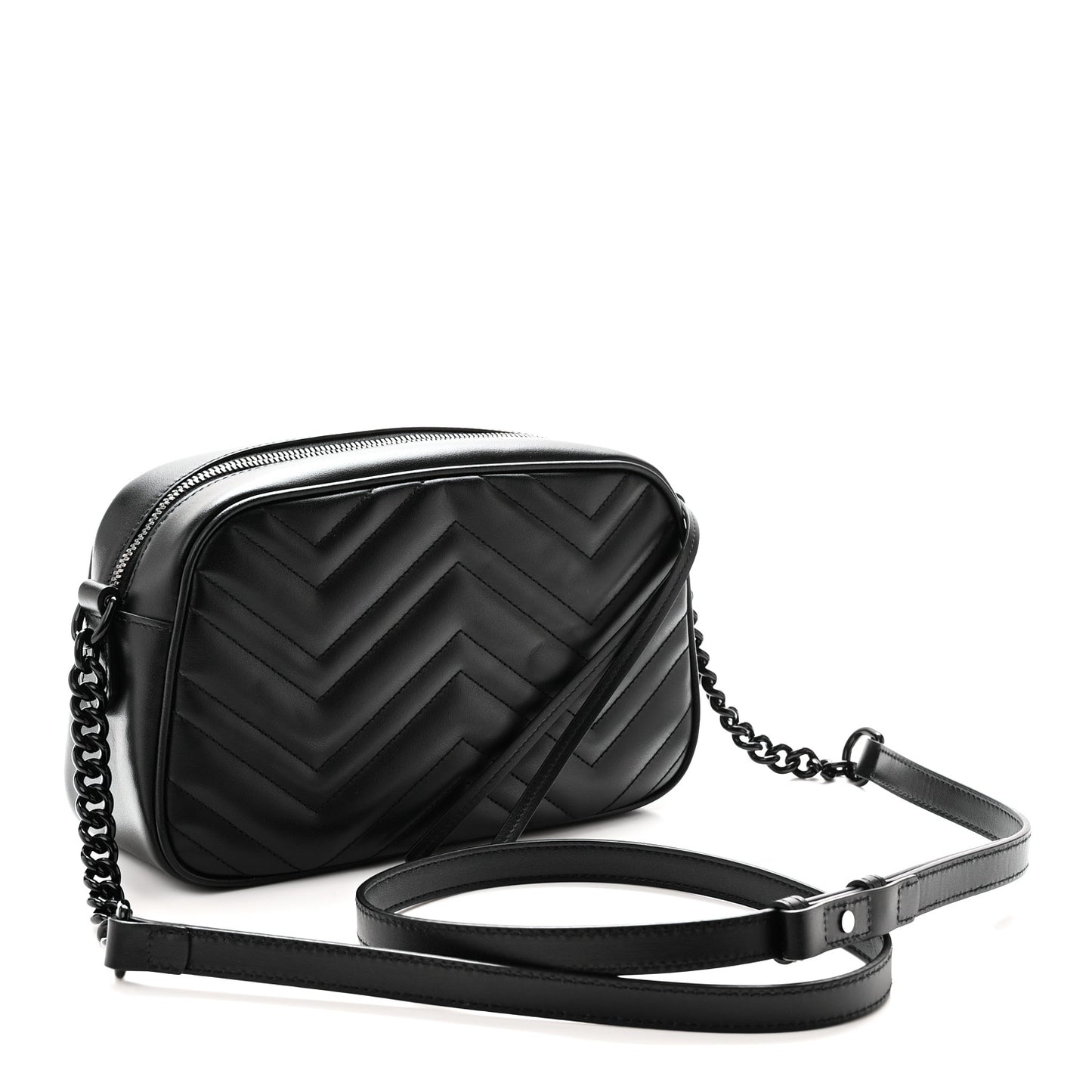 Calfskin Matelasse Monochrome Small GG Marmont Chain Shoulder Bag Black