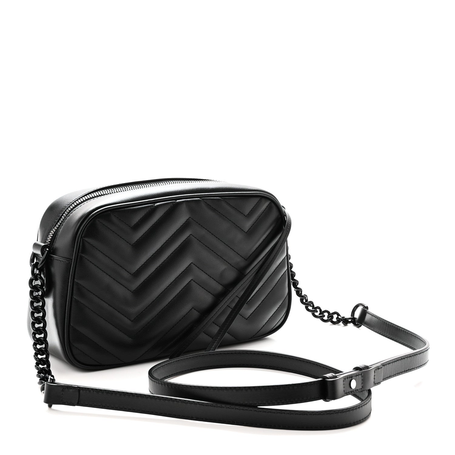 Gucci Calfskin Matelasse Monochrome Small GG Marmont Chain Shoulder Bag Black 3 of 10