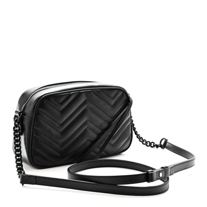 Gucci Calfskin Matelasse Monochrome Small GG Marmont Chain Shoulder Bag Black 3 of 10