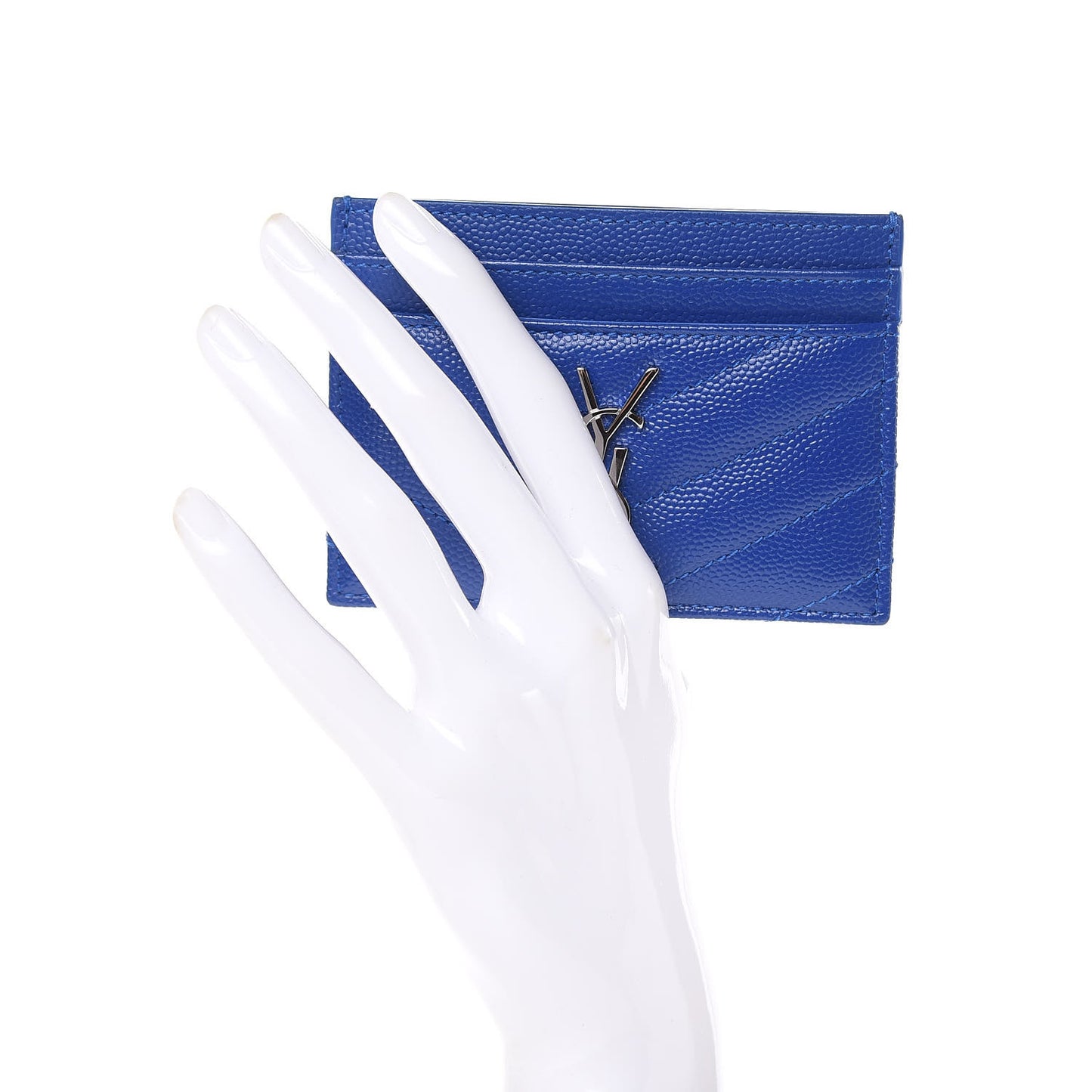 Grain De Poudre Matelasse Chevron Credit Monogram Card Case Blue Majorelle