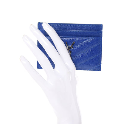 Saint Laurent Grain De Poudre Matelasse Chevron Credit Monogram Card Case Blue Majorelle 2 of 8