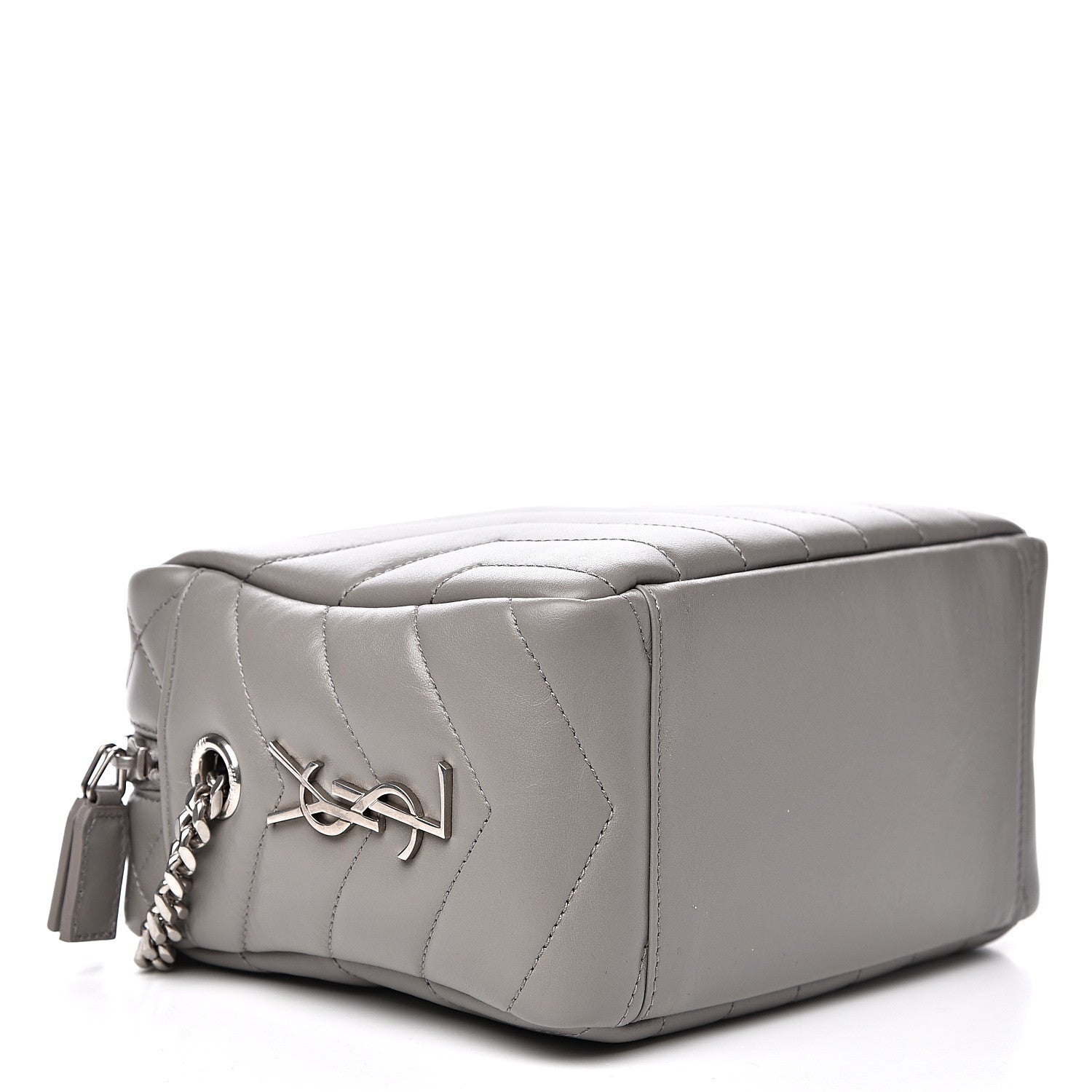 Saint Laurent Calfskin Y Quilted Monogram Small Loulou Bowling Bag Light Gray 3 of 10