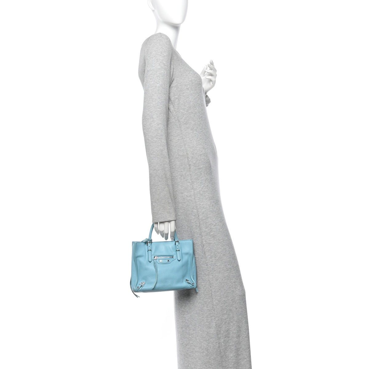 Supple Calfskin Papier Mini A4 Zip Around Tote Bleu Caraibes