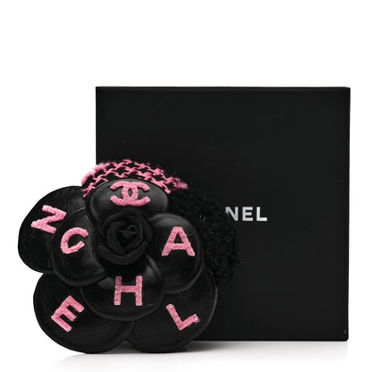 Chanel Lambskin Stitched Camellia CC Brooch Black Pink 5 of 5